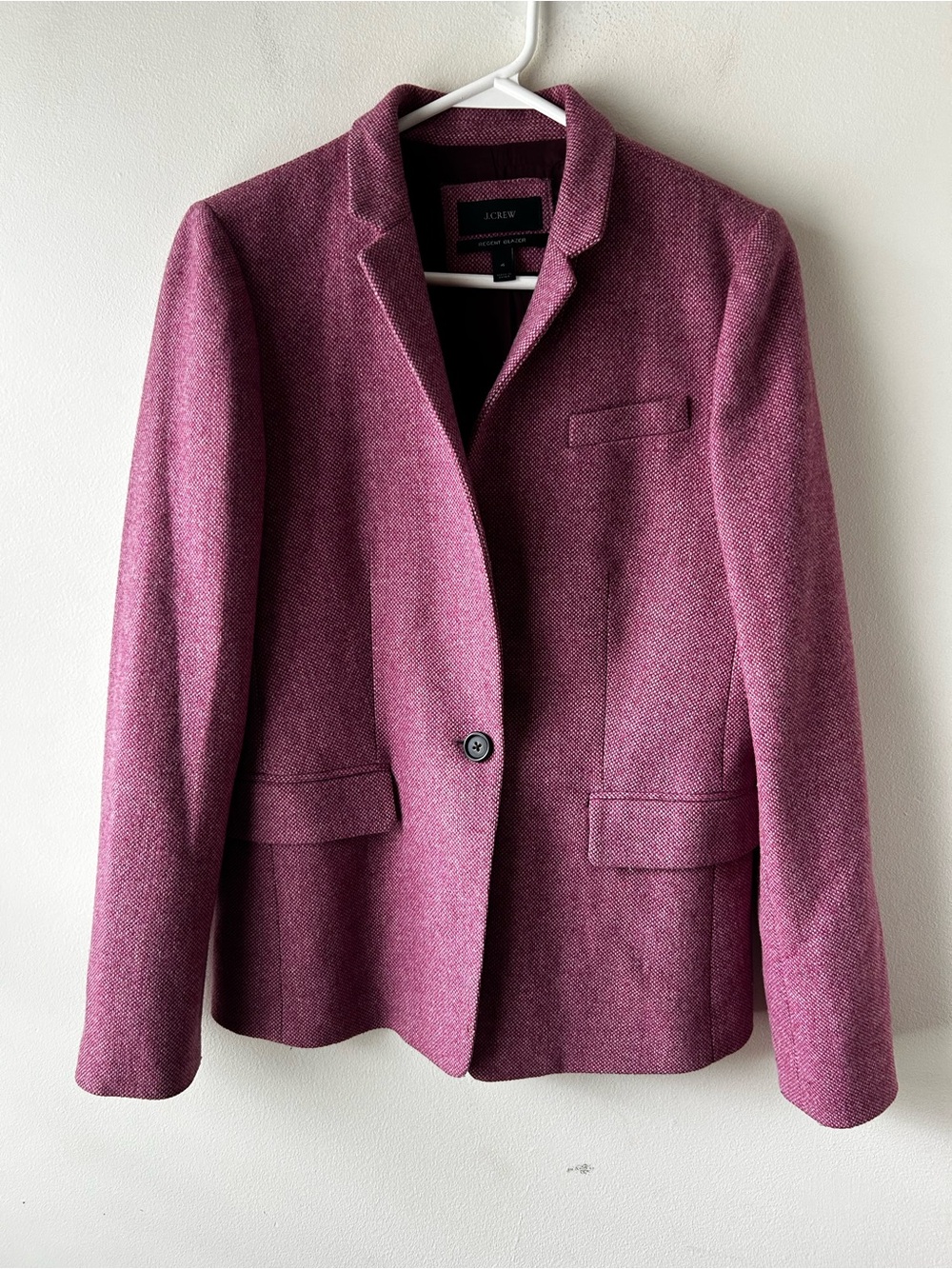 Old Money Minimalist J. Crew Single Button Tweed Regent Blazer Jacket Purple 4
